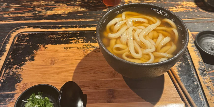 Udon-nudlar i en skål